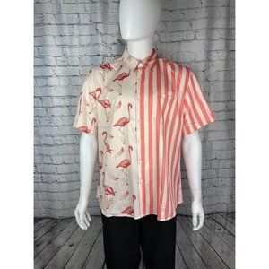 Pink Flamingo Summer Short Sleeve Collared Button Down Hawaiian Shirt sz XL NEW